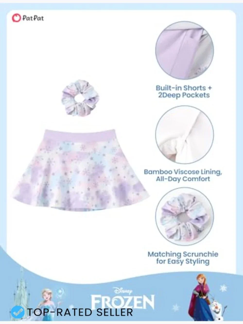 Girls Skort with Inner Shorts Pockets Athletic Golf Tennis Activewear Scrunchie